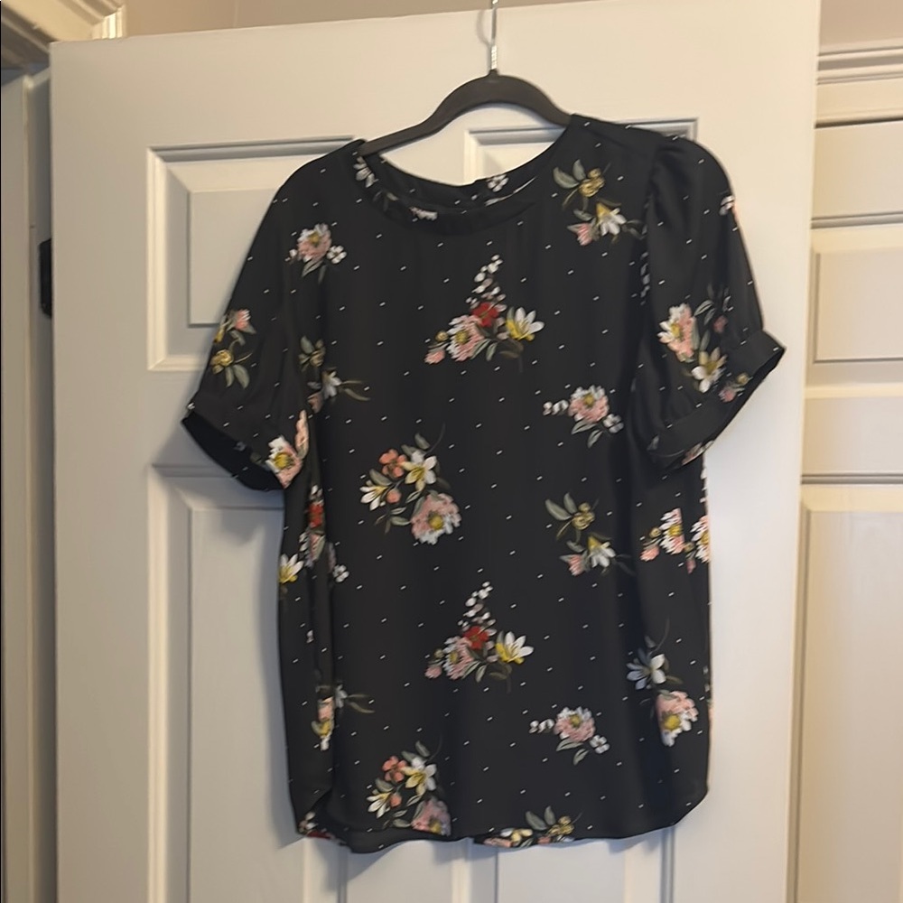 LOFT Black Floral Blouse